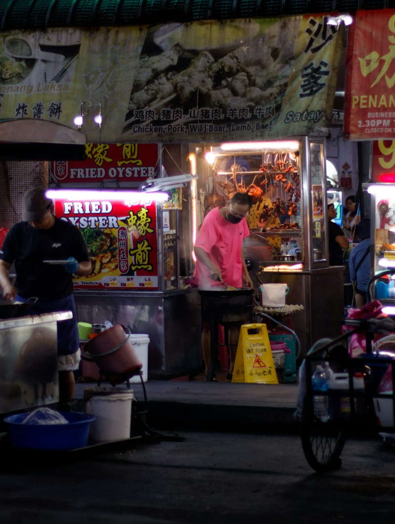 Street food stalls in Penang at night